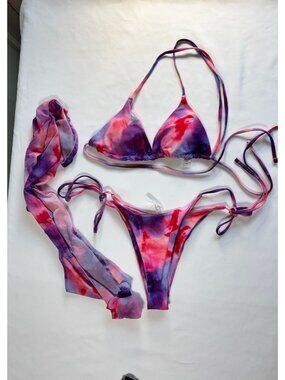Tie-Dye Triangle Bikini Set w/ Matching Scarf (Size M)